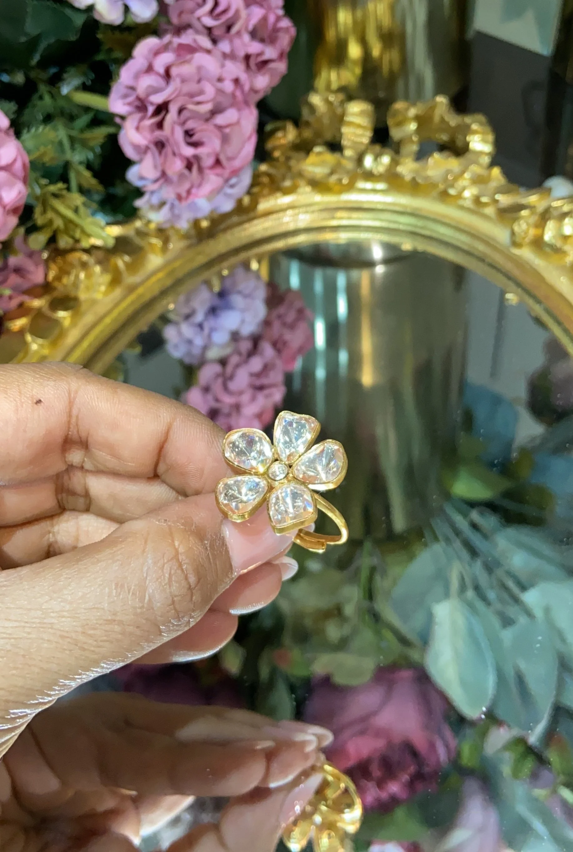 FLOWER POLKI ADJUSTABLE RING - Image 2