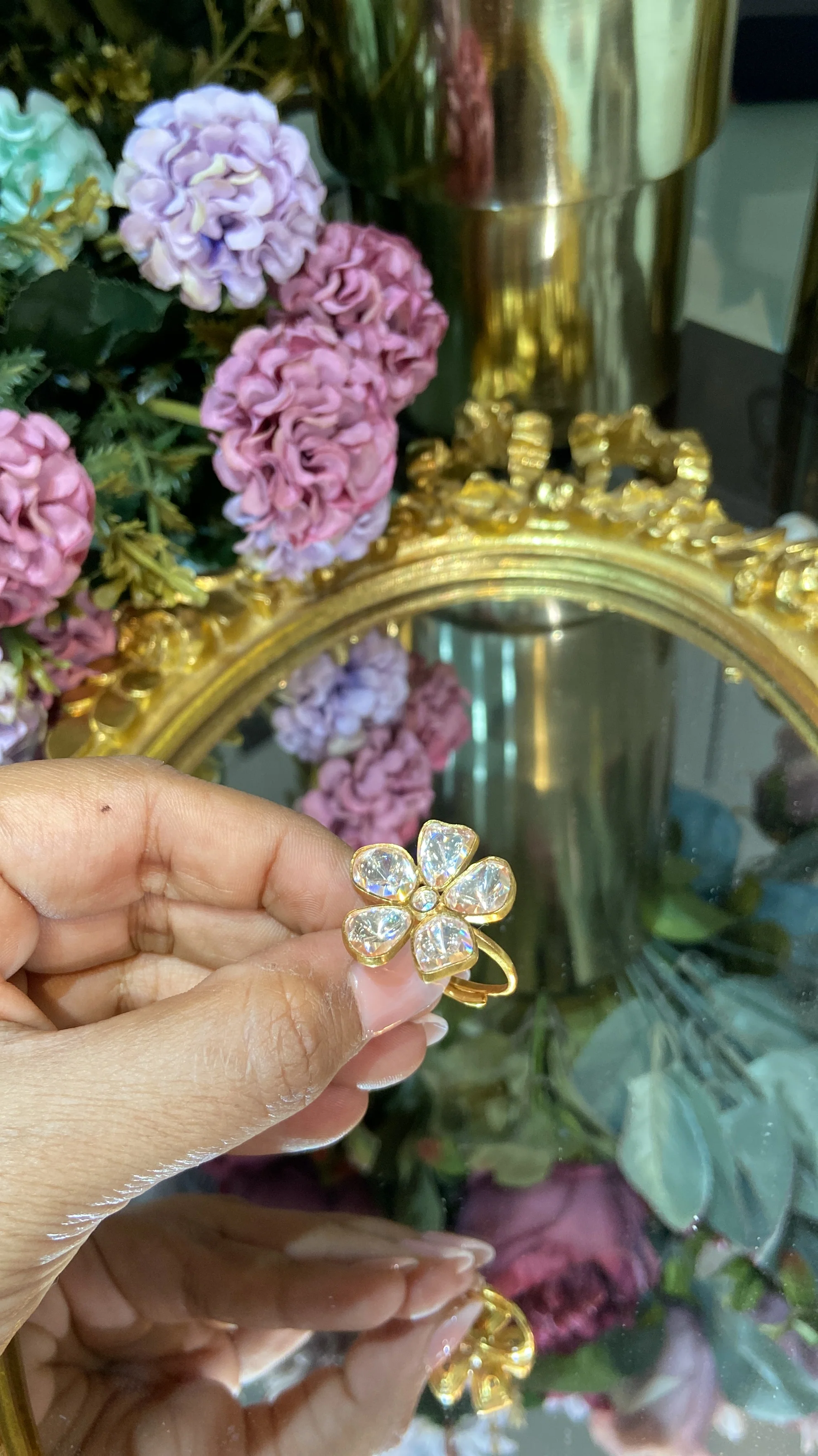 FLOWER POLKI ADJUSTABLE RING - Image 3