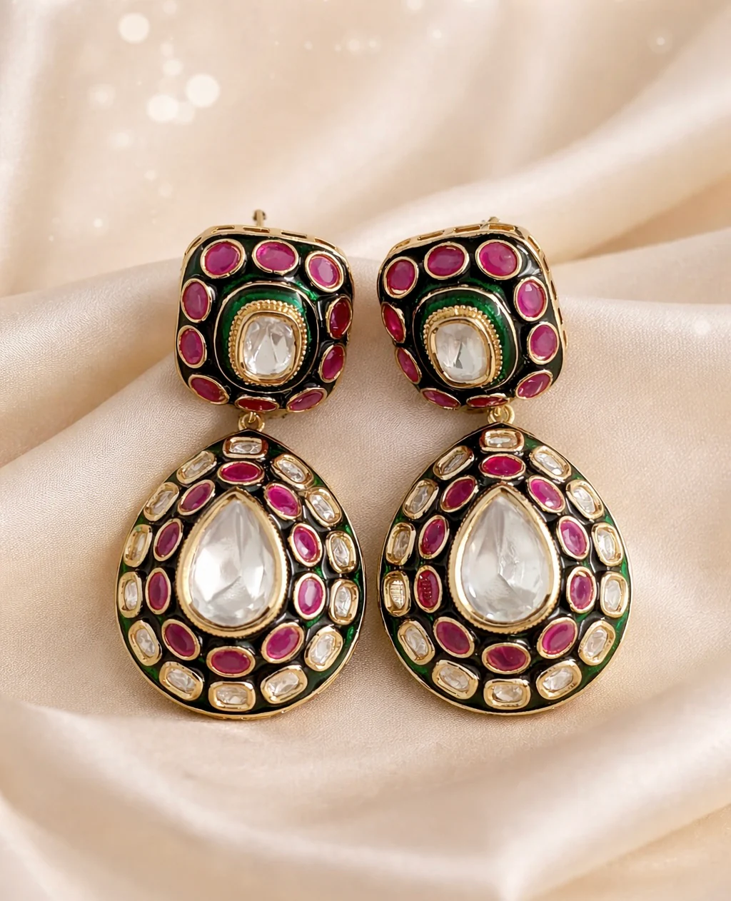Gulabi drops Polki earrings - Image 2