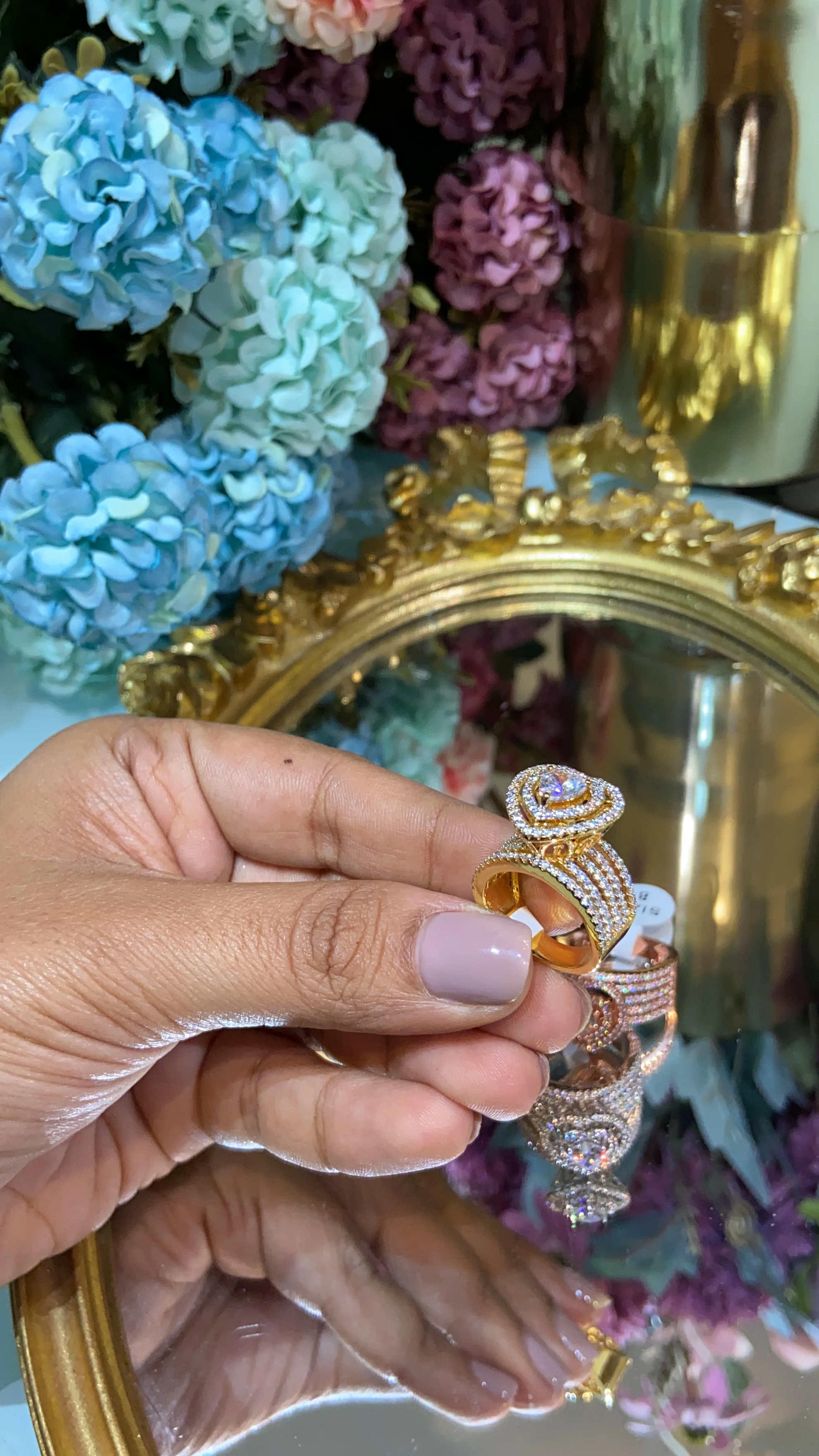 Festive Heart cocktail Solitaire liner Ring 💙 - Image 3