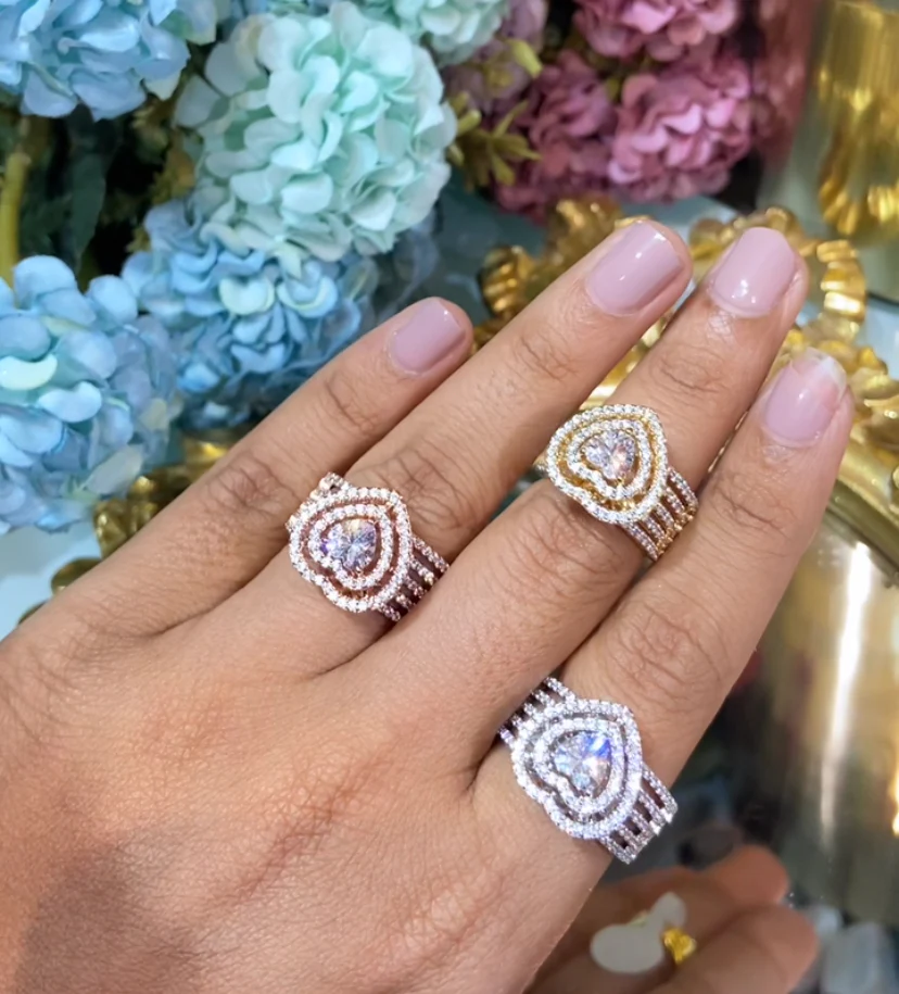 Festive Heart cocktail Solitaire liner Ring 💙 - Image 4