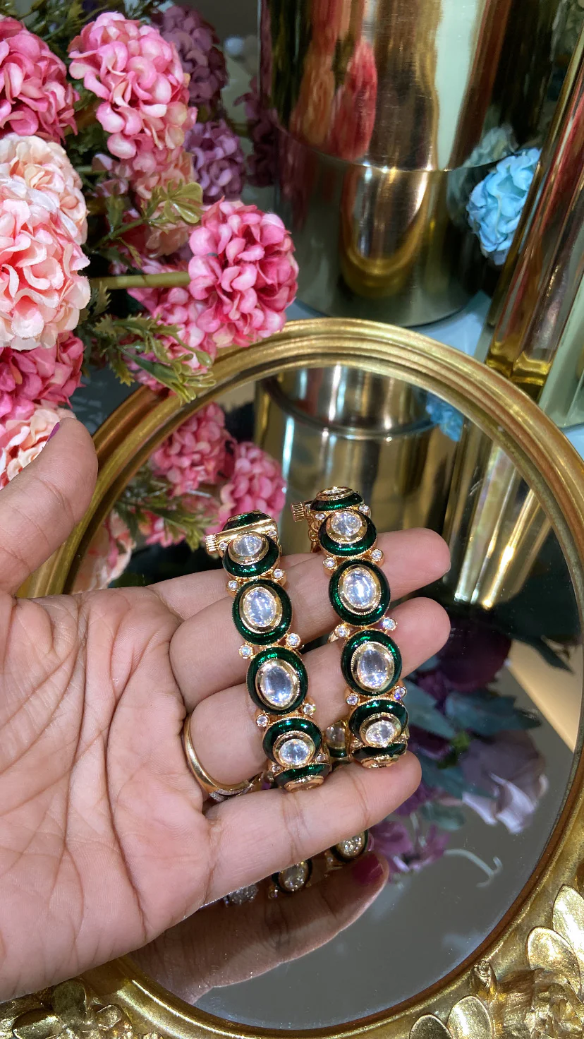 Heritage meena moissanite Polki bangles (PAIR) openable - Image 2