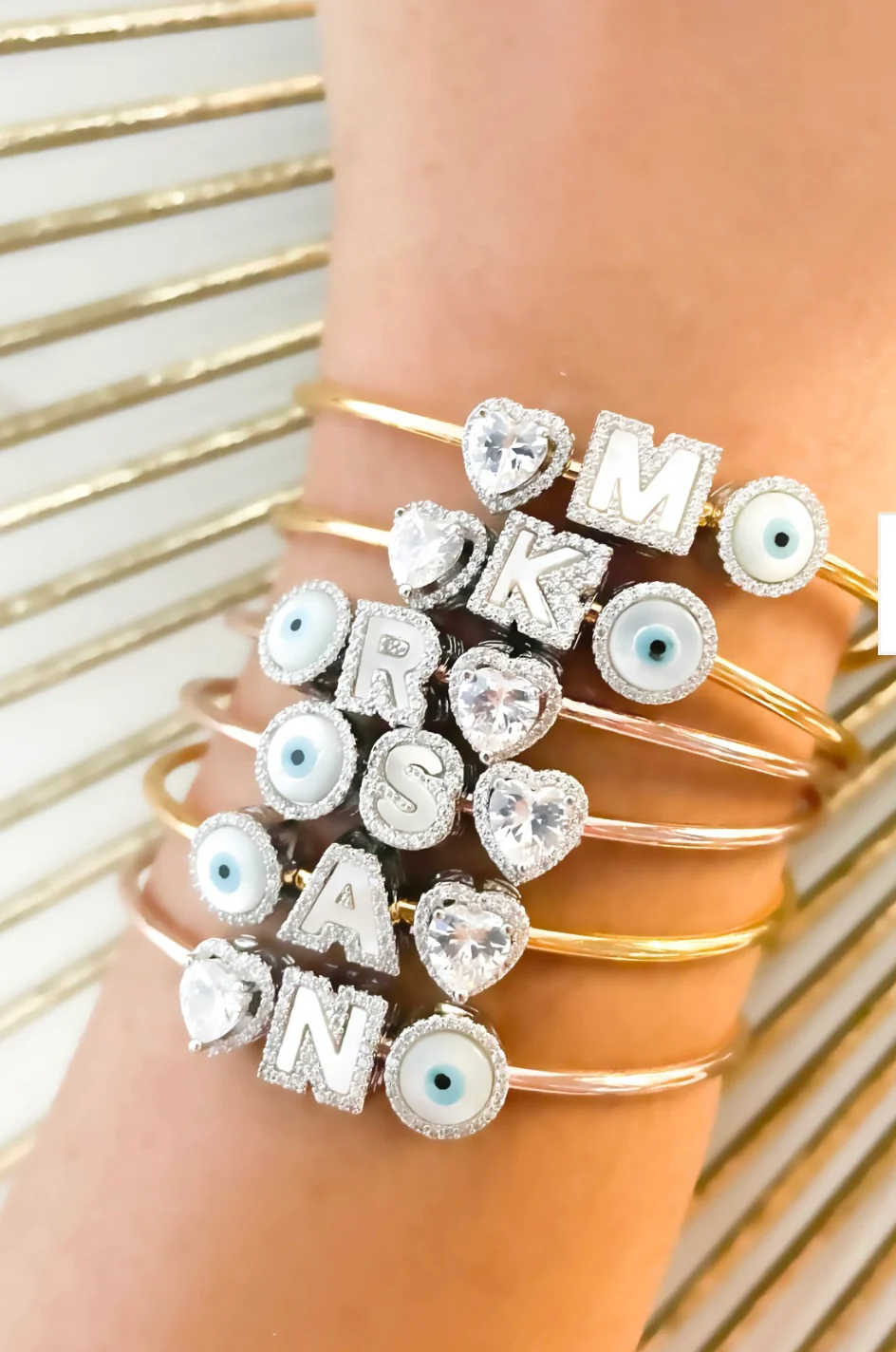 Initial Bracelet with Heart & Evil Eye - Image 3