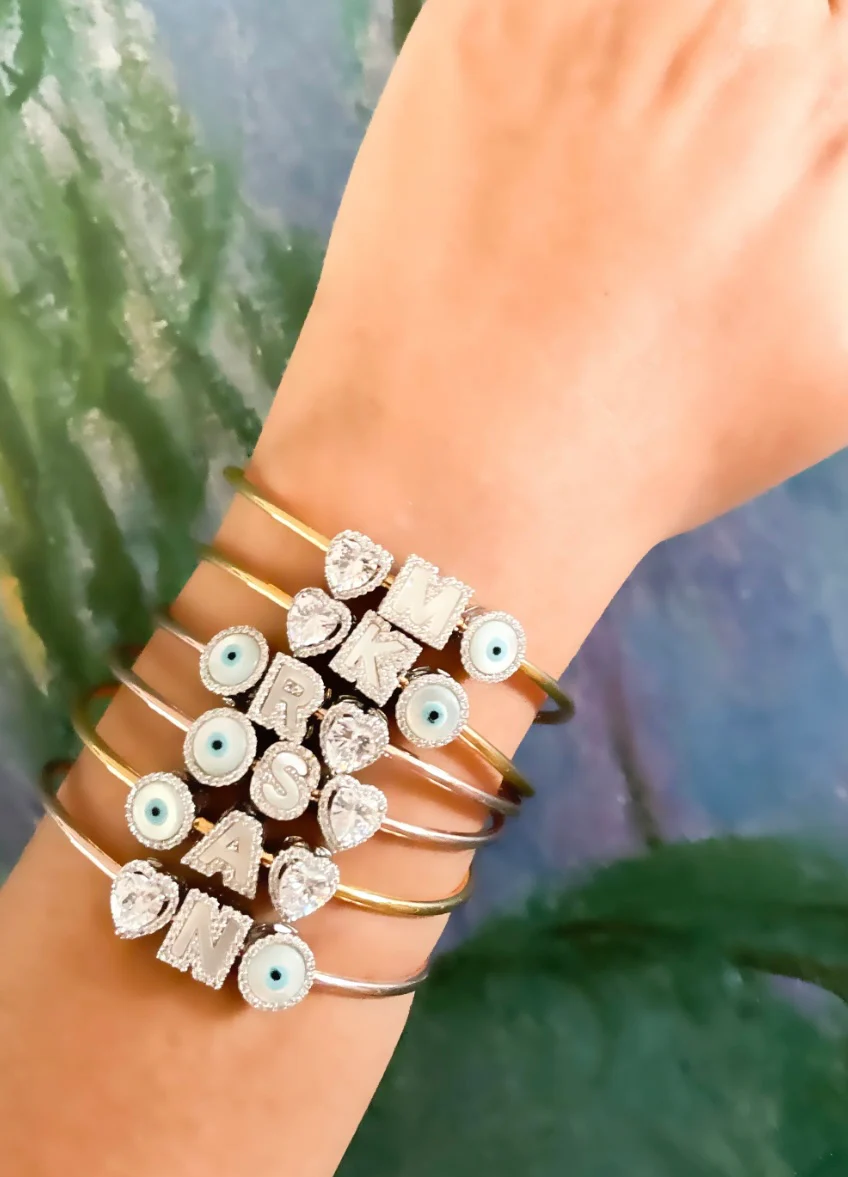 Initial Bracelet with Heart & Evil Eye - Image 4