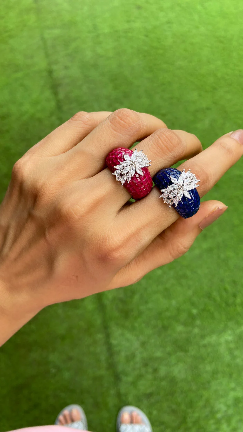 Invisible setting marquise colour rings (Adjustable) 🩶 - Image 2