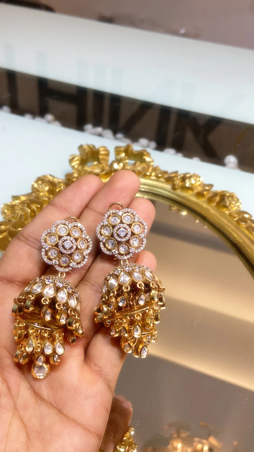 JIVIKA LAYERED MOISSANITE POLKI JHUMKIS - Image 2