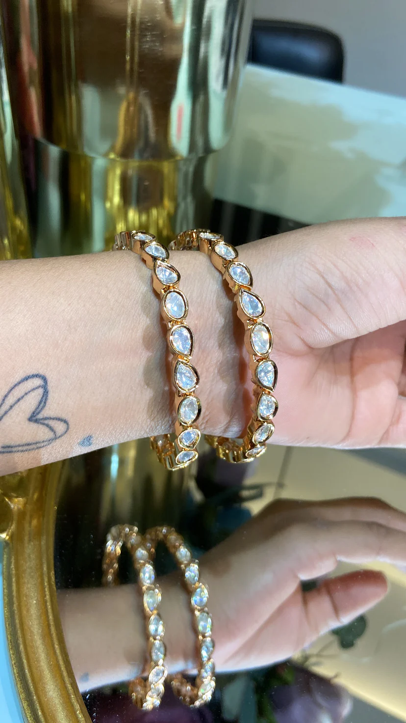 Leafy MOISSANITE Polki bangles (Not openable) Pair - Image 2