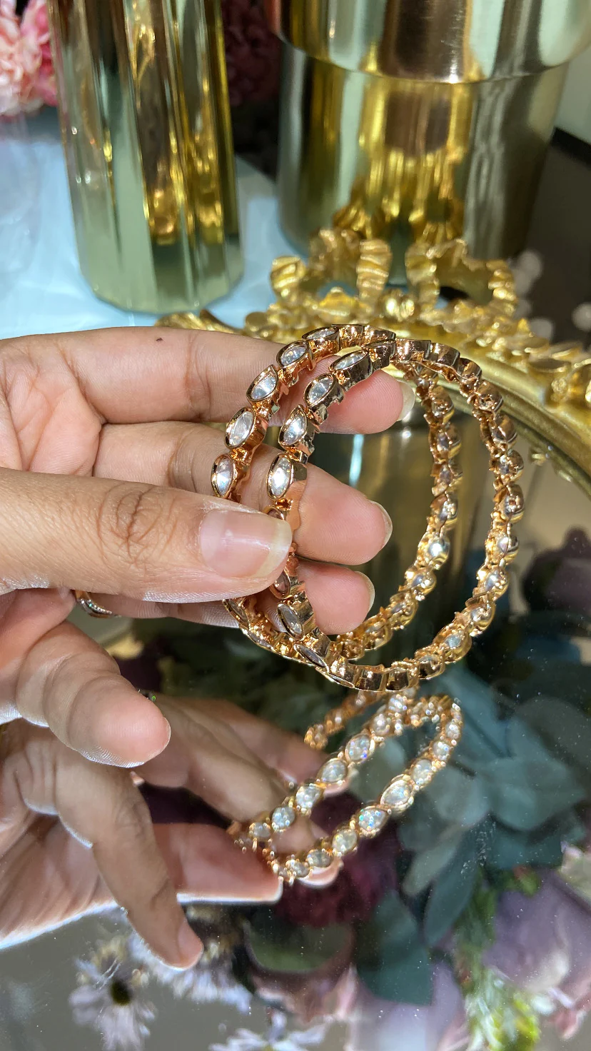 Leafy MOISSANITE Polki bangles (Not openable) Pair - Image 3