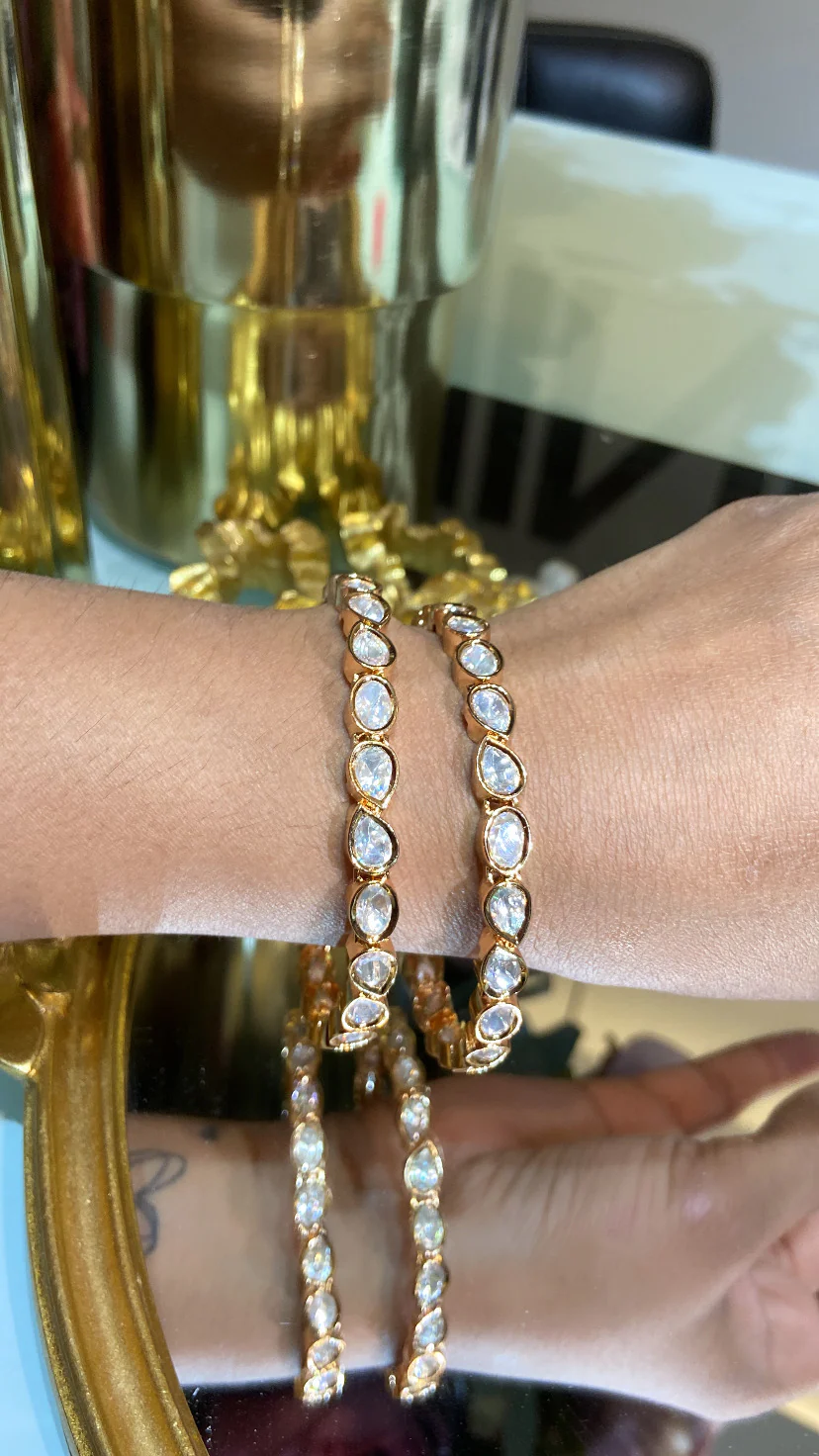 Leafy MOISSANITE Polki bangles (Not openable) Pair - Image 4