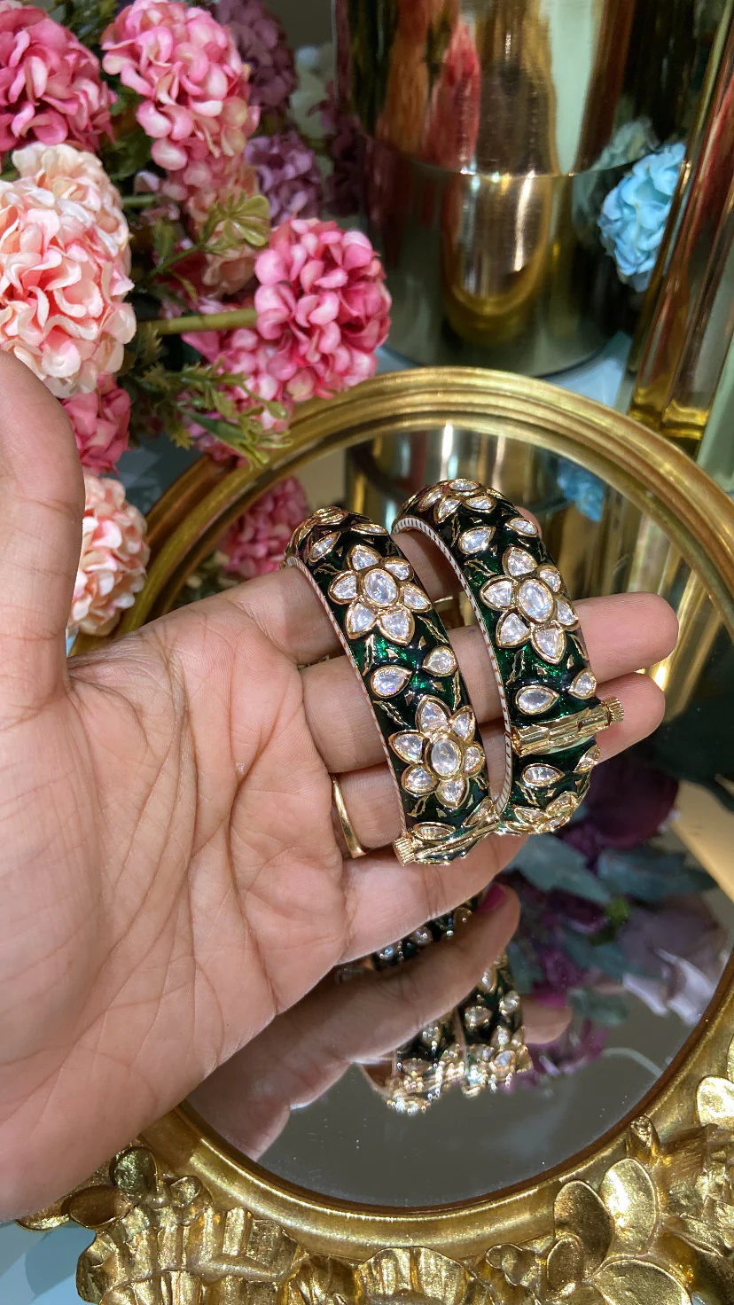 Maharani meenakari Polki Kada- Pair (OPENABLE) - Image 4