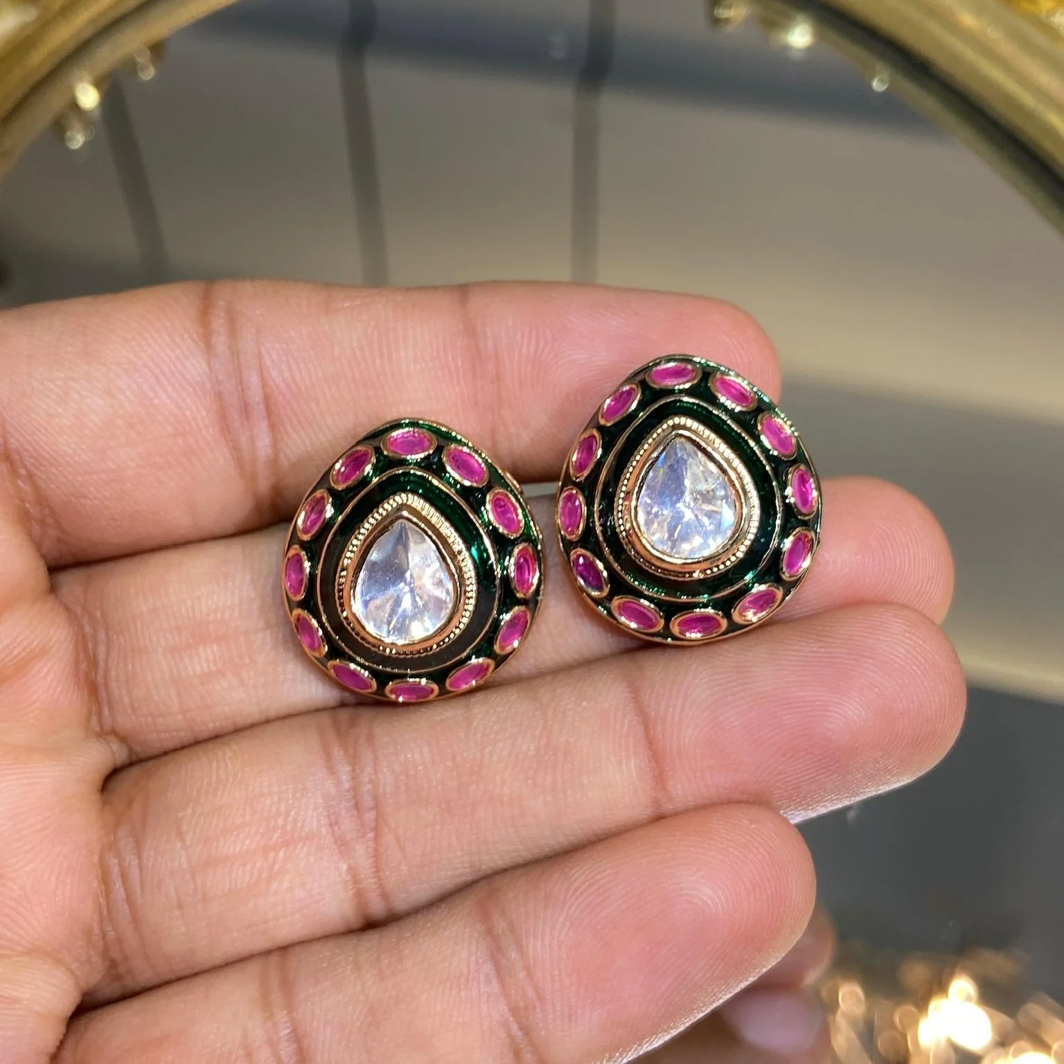 Meher Noor Polki Stud Earrings - Image 2