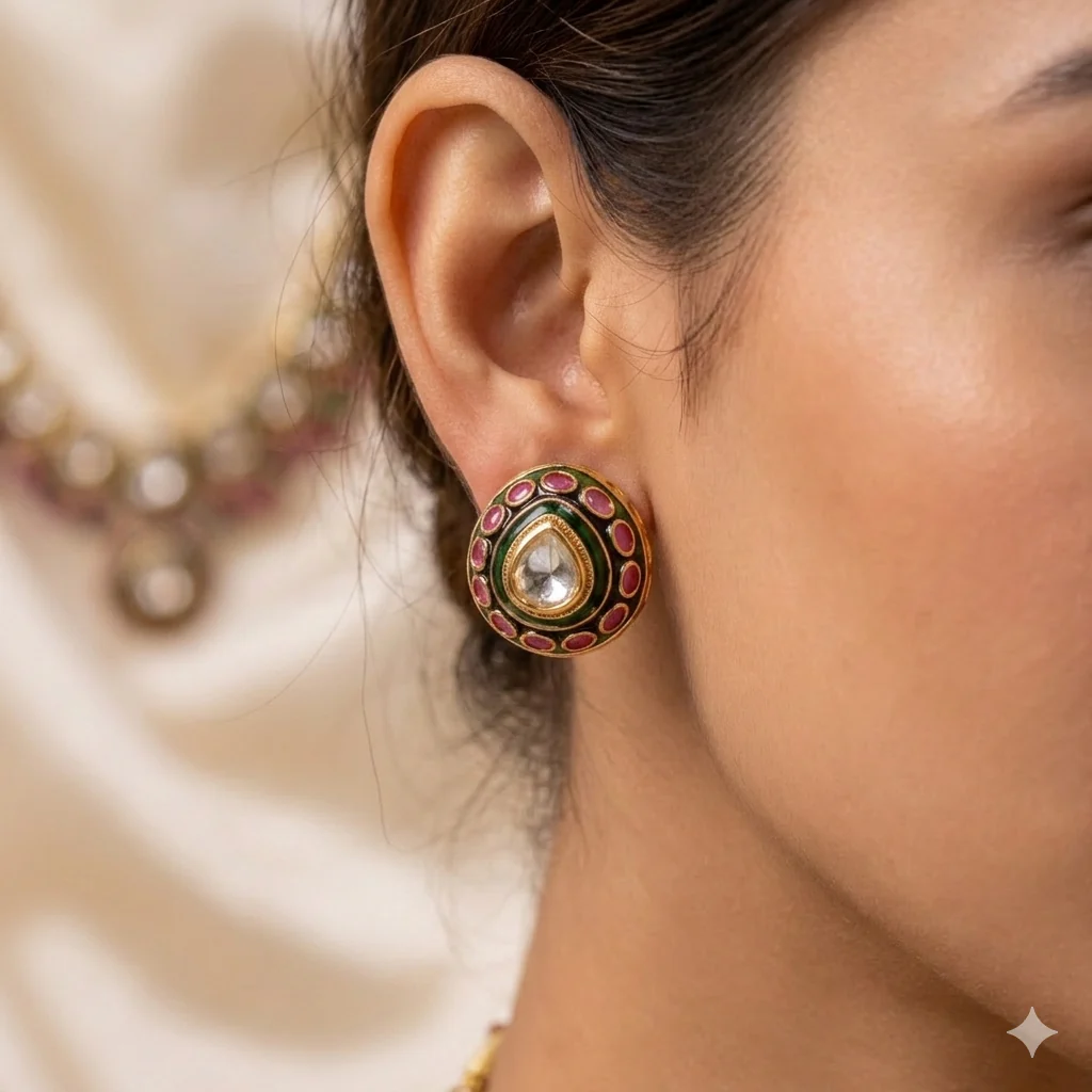 Meher Noor Polki Stud Earrings - Image 3