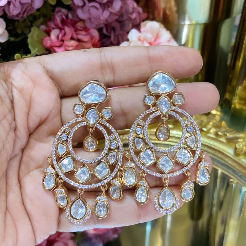 Festive Mini Moissanite Polki Chandbali (Screwback) π«°π» - Image 2