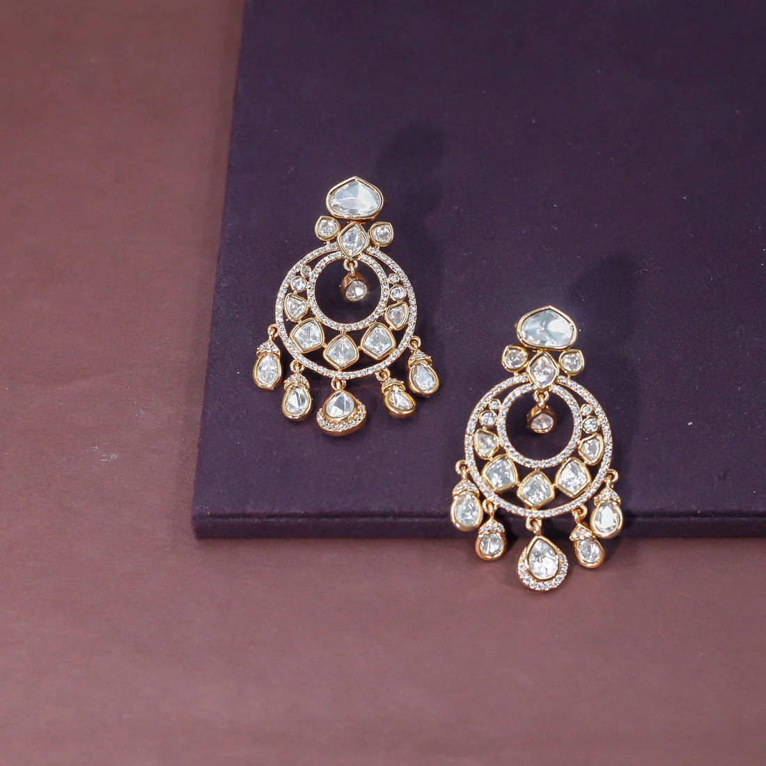 Festive Mini Moissanite Polki Chandbali (Screwback) π«°π» - Image 4