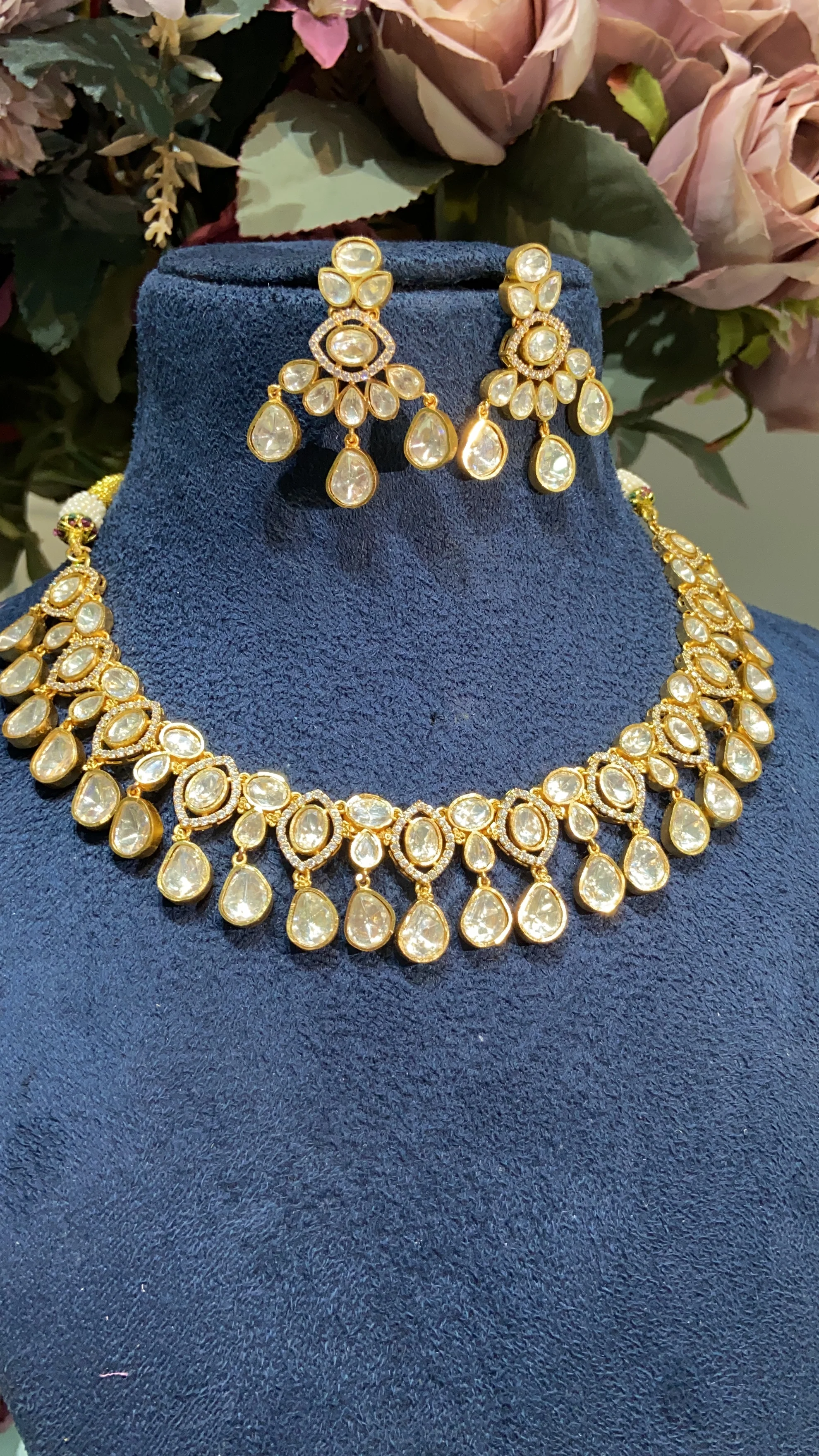 MOISSANITE POLKI DROP NECKLACE SET - Image 2