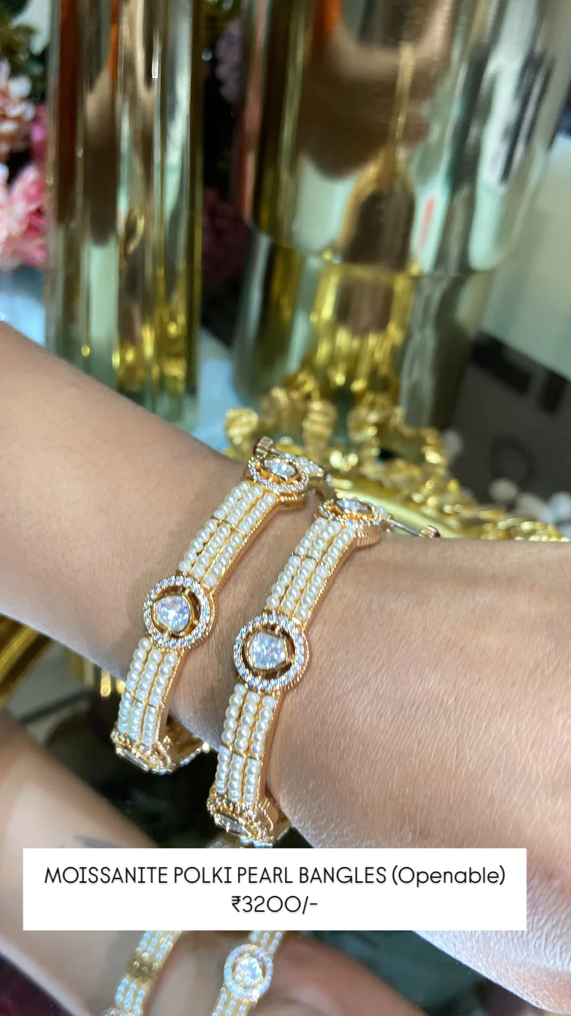 MOISSANITE Polki pearl bangles (openable) Pair - Image 3