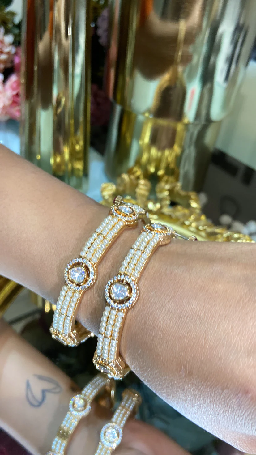 MOISSANITE Polki pearl bangles (openable) Pair - Image 5