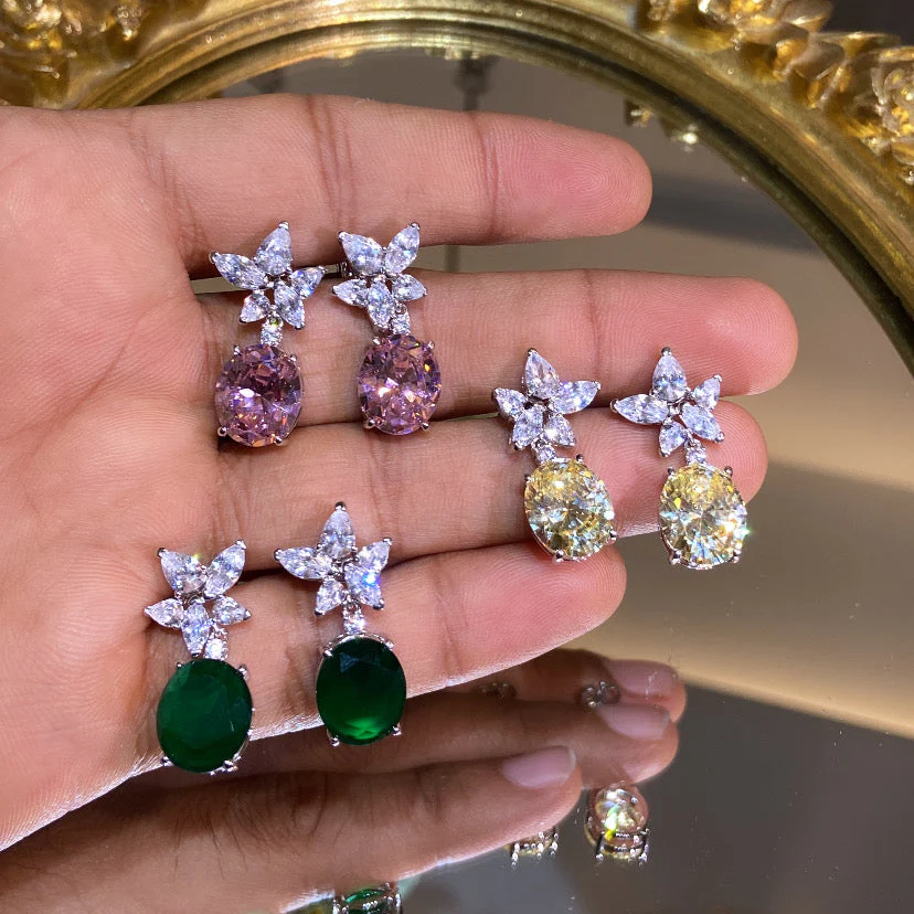 OVAL DROP COLOUR EARRING
