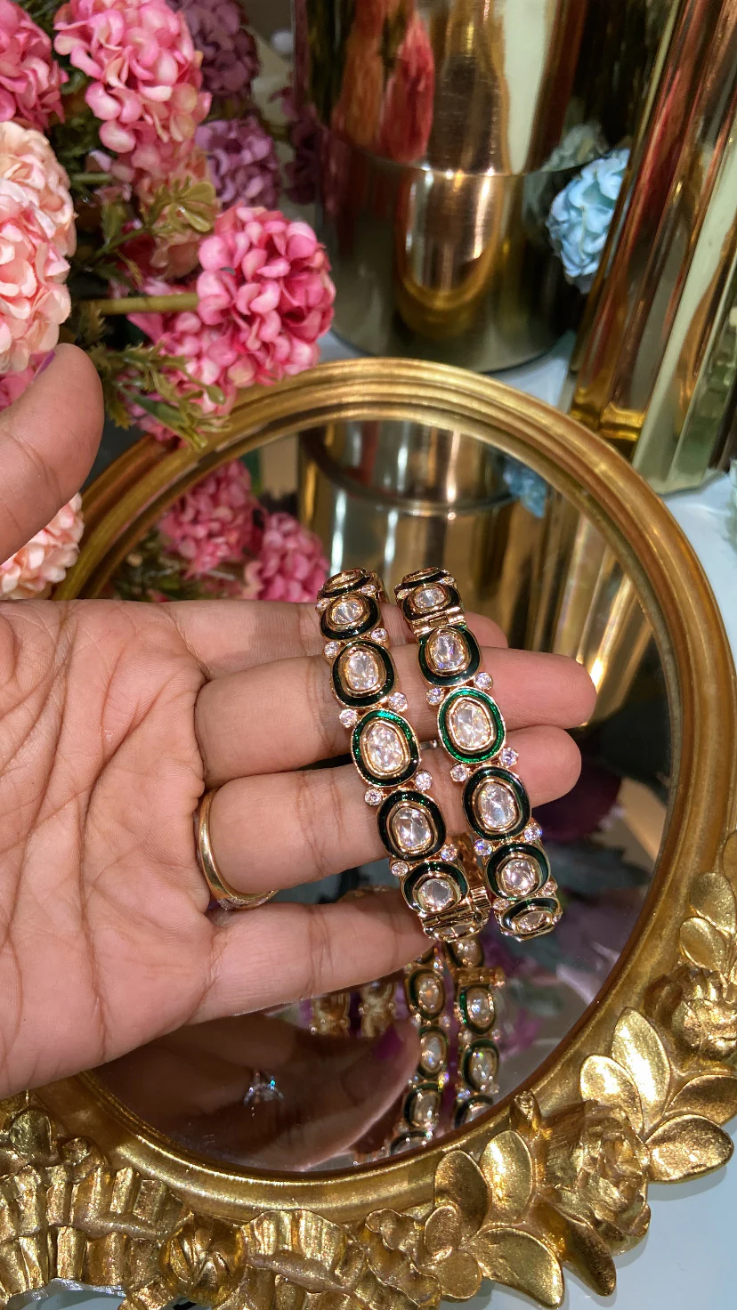 Oval meena moissanite Polki bangles (PAIR) openable - Image 2