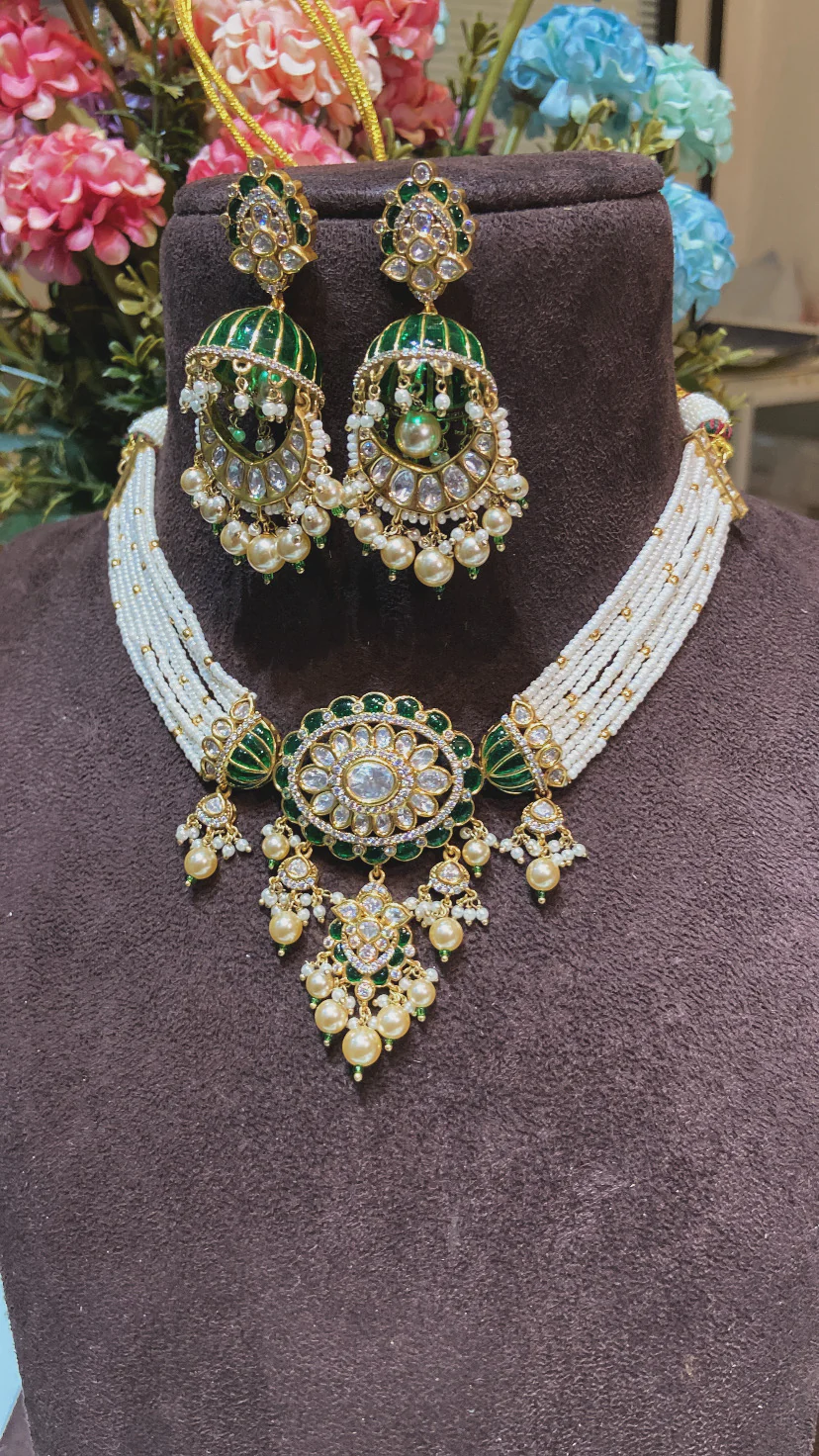 PARIDHI POLKI PEARL GREEN CHOKER - Image 2