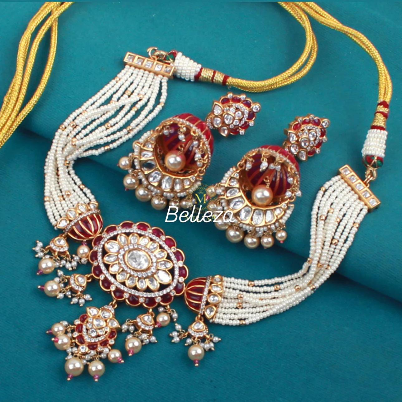 PARIDHI POLKI PEARL GREEN CHOKER - Image 3