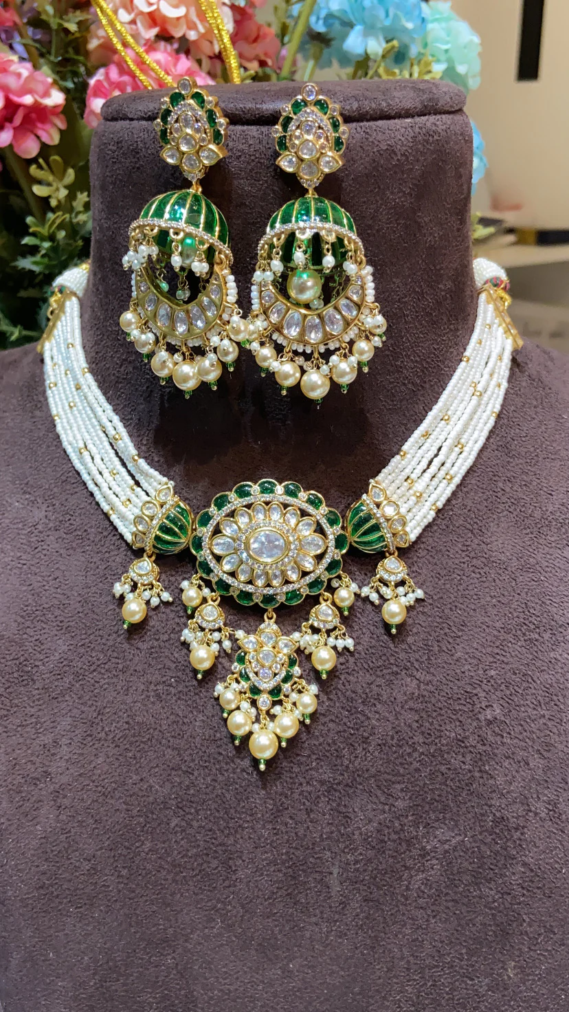 PARIDHI POLKI PEARL GREEN CHOKER - Image 4