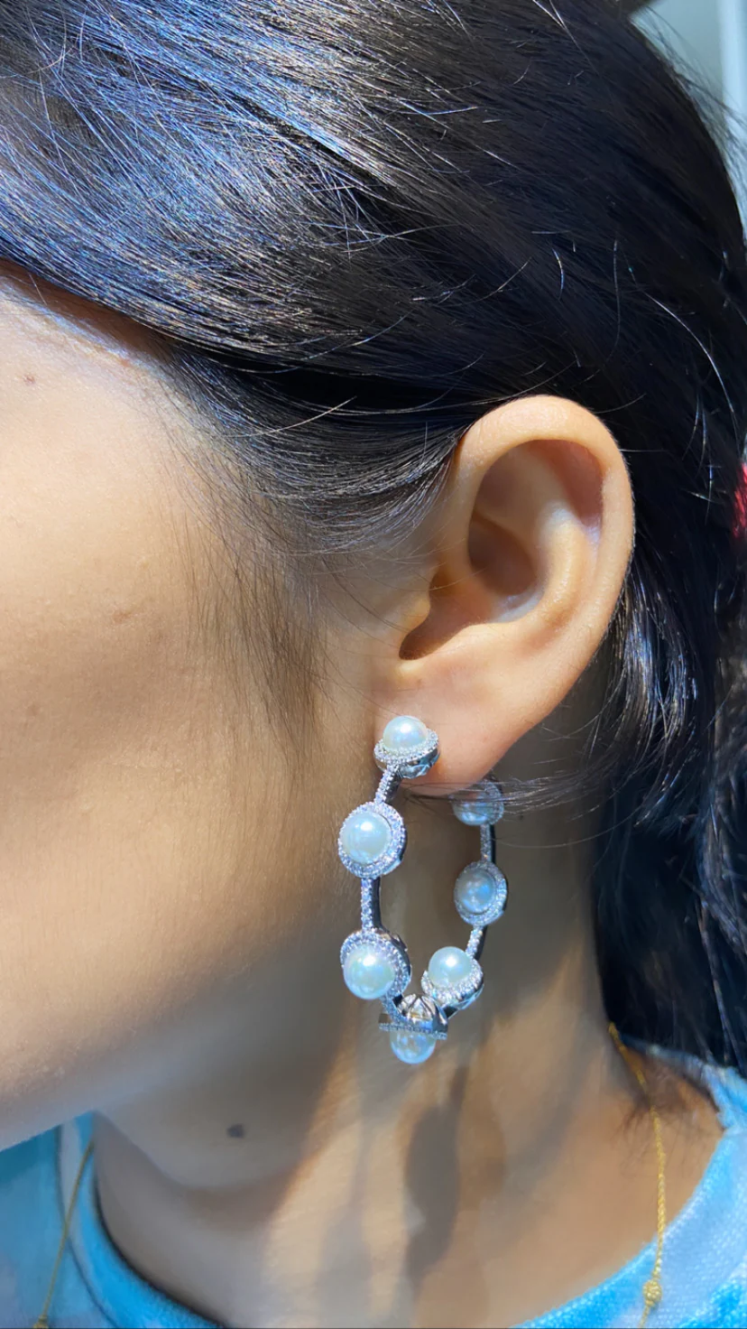Pearl Diamond Hoops - Image 3