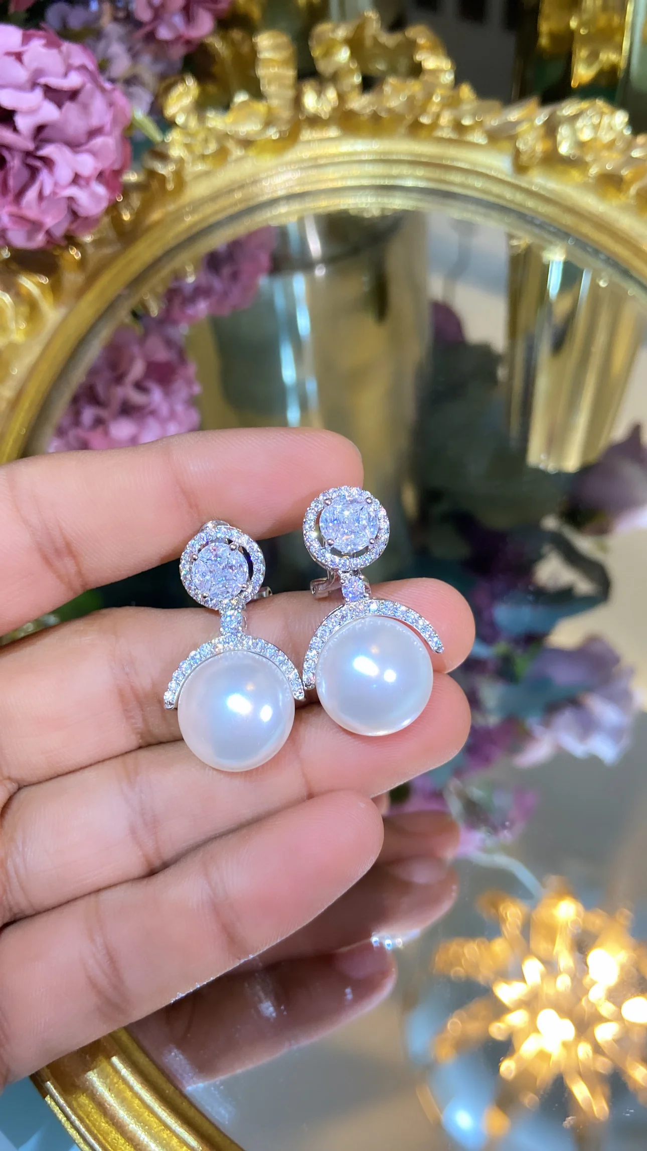 Pearl Half Moon Earrings - Image 2