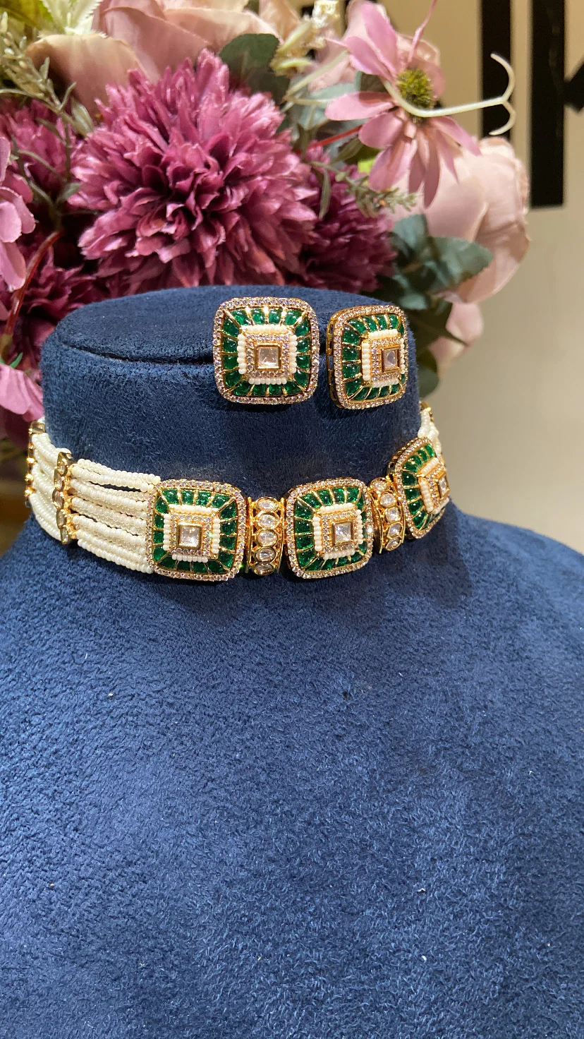 Festive Pearl Polki choker set - Image 5