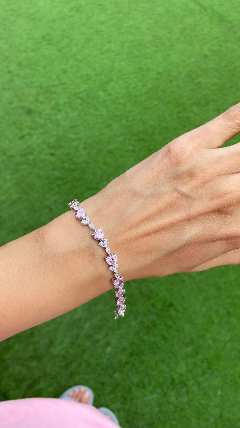 Pink heart tennis bracelet - Image 2