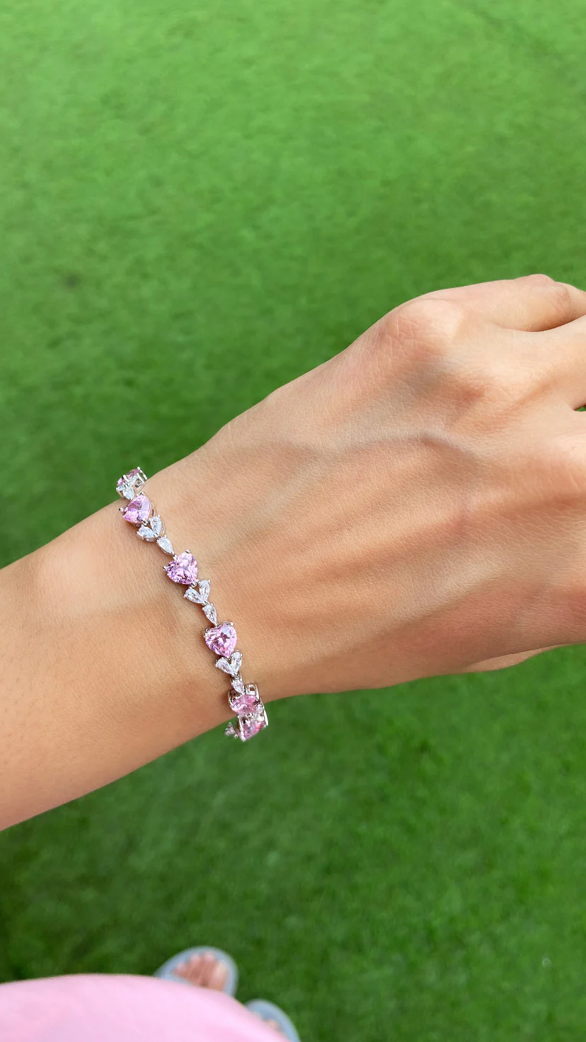 Pink heart tennis bracelet - Image 3