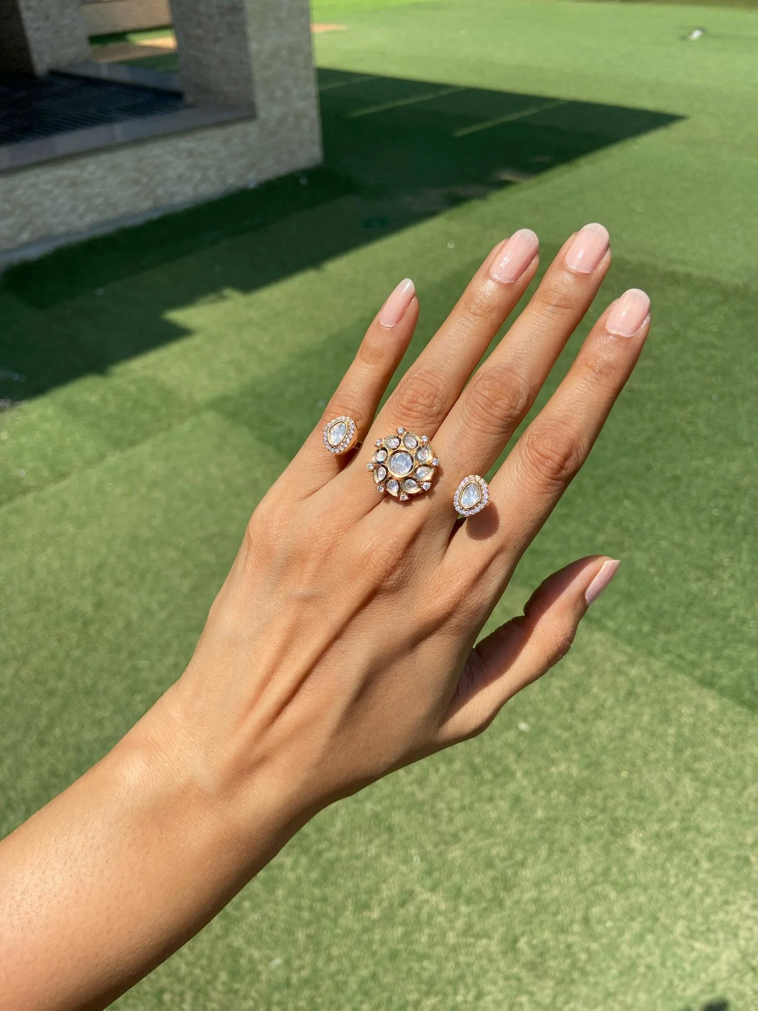 Polki Diamond Between-the-Finger Ring - 3 finger ring - Image 2