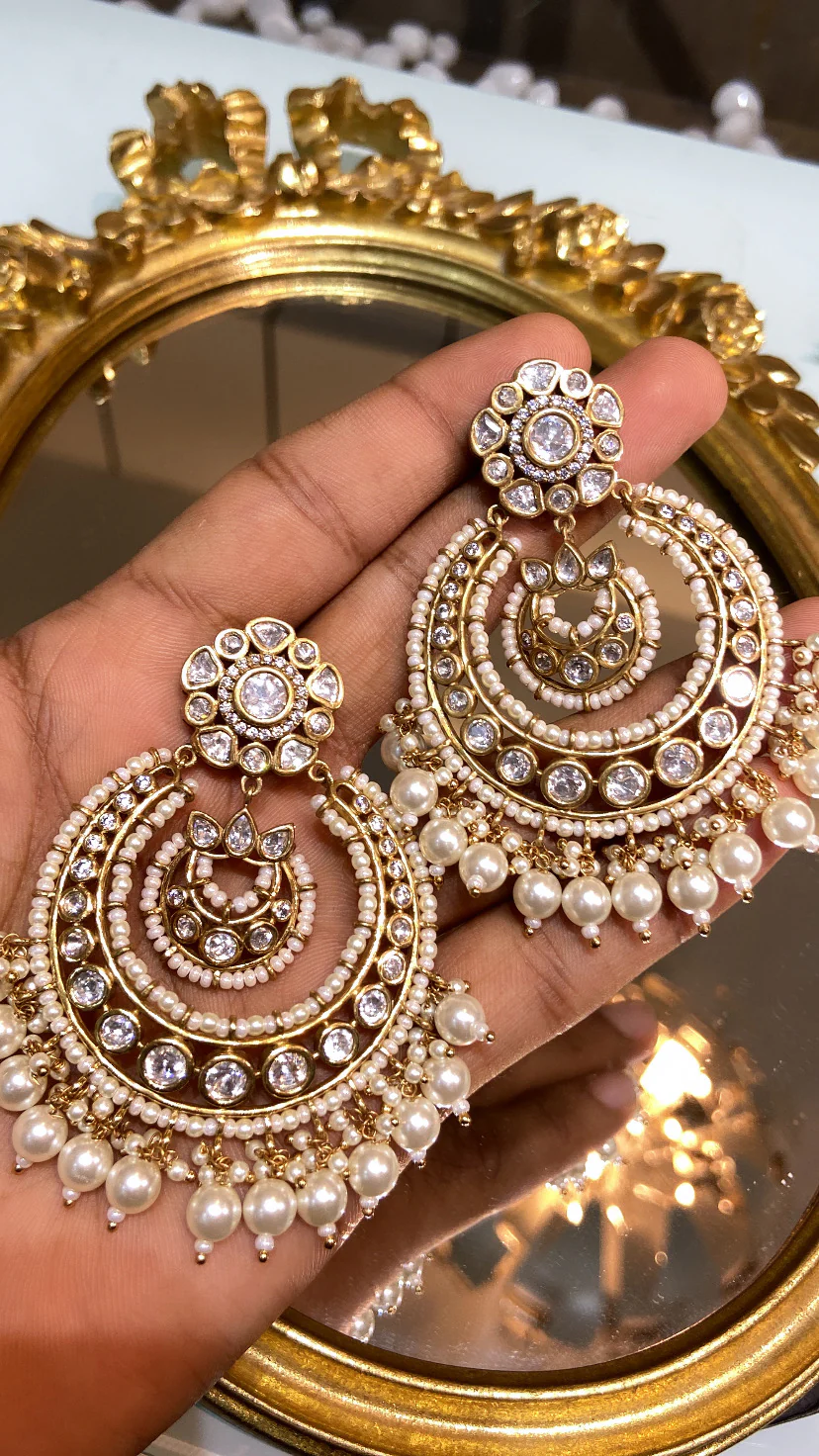 RAYSHA Moissanite Polki Pearl Chandbali - Image 2