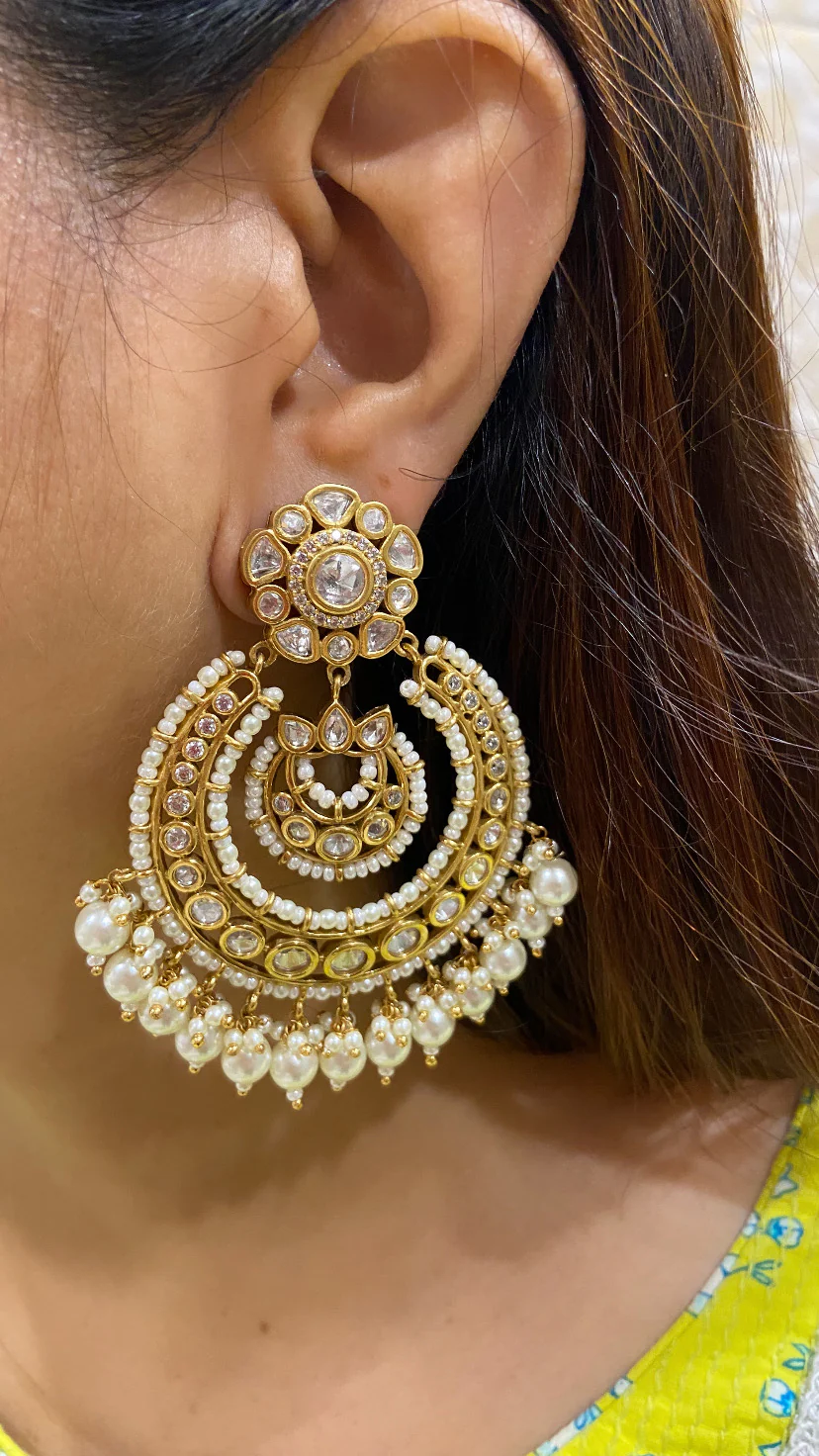 RAYSHA Moissanite Polki Pearl Chandbali - Image 3