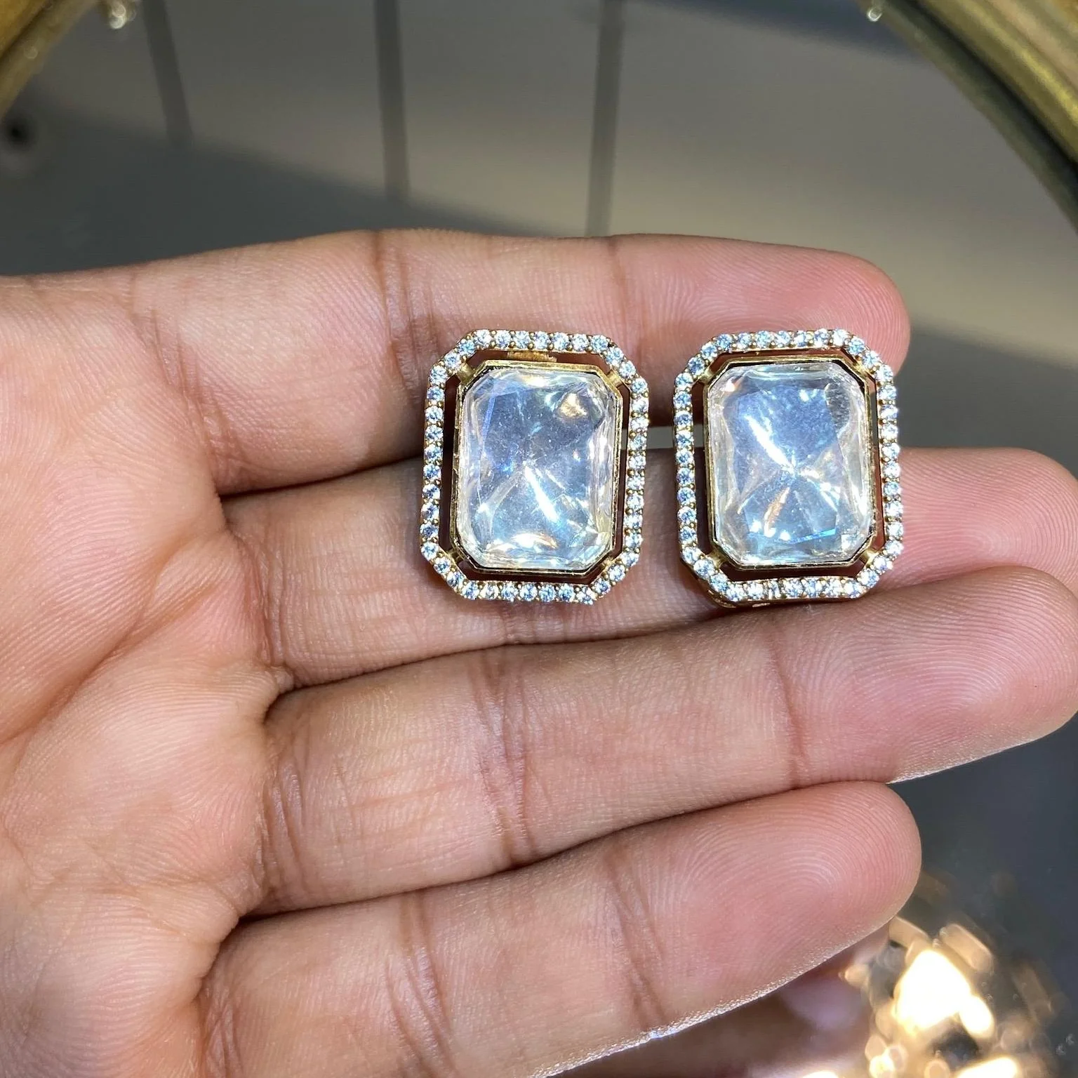 Regal Rectangular Polki Studs - Image 2