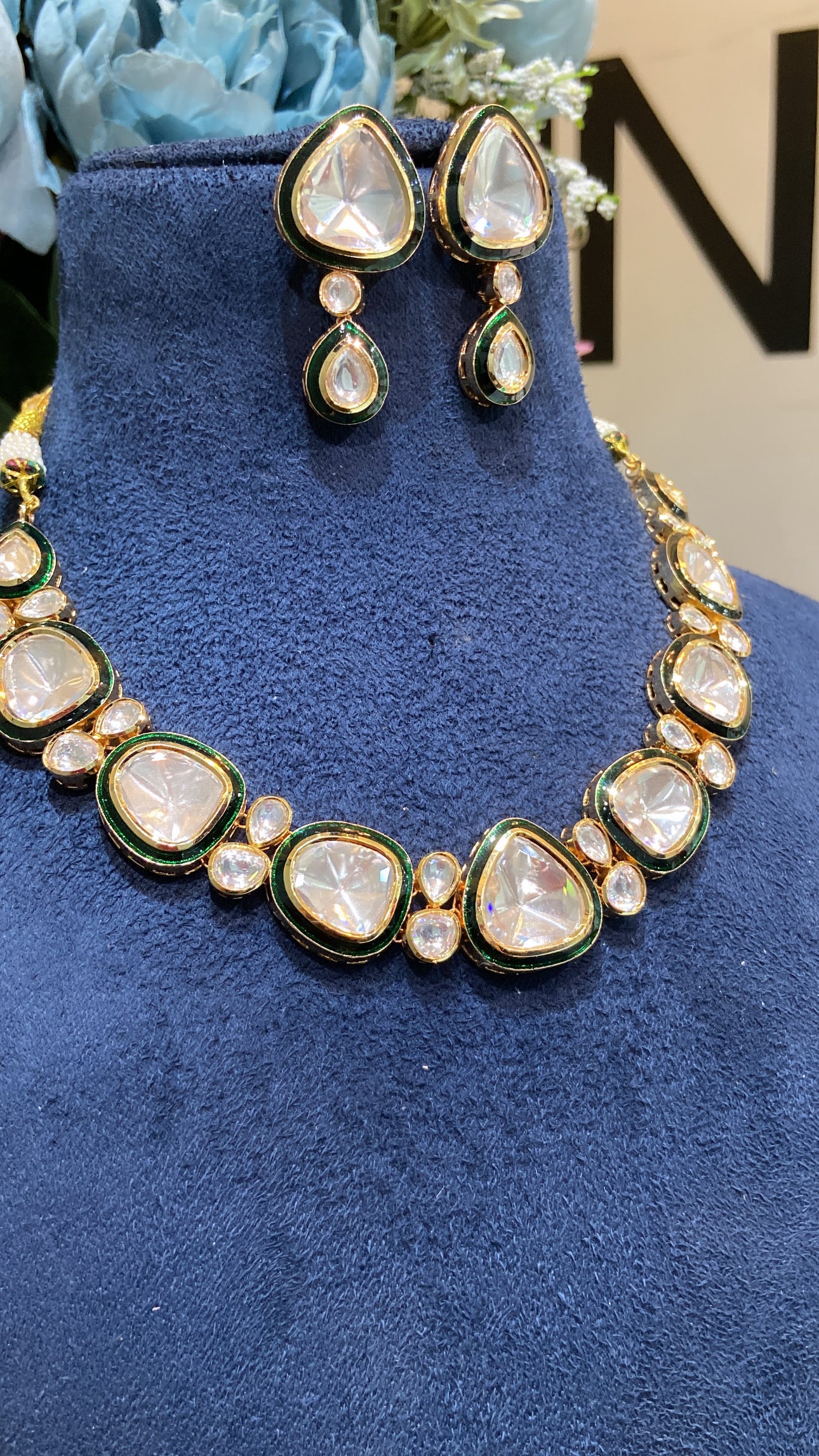 Single Liner Festive evergreen meena kundan polki necklace set - Image 2