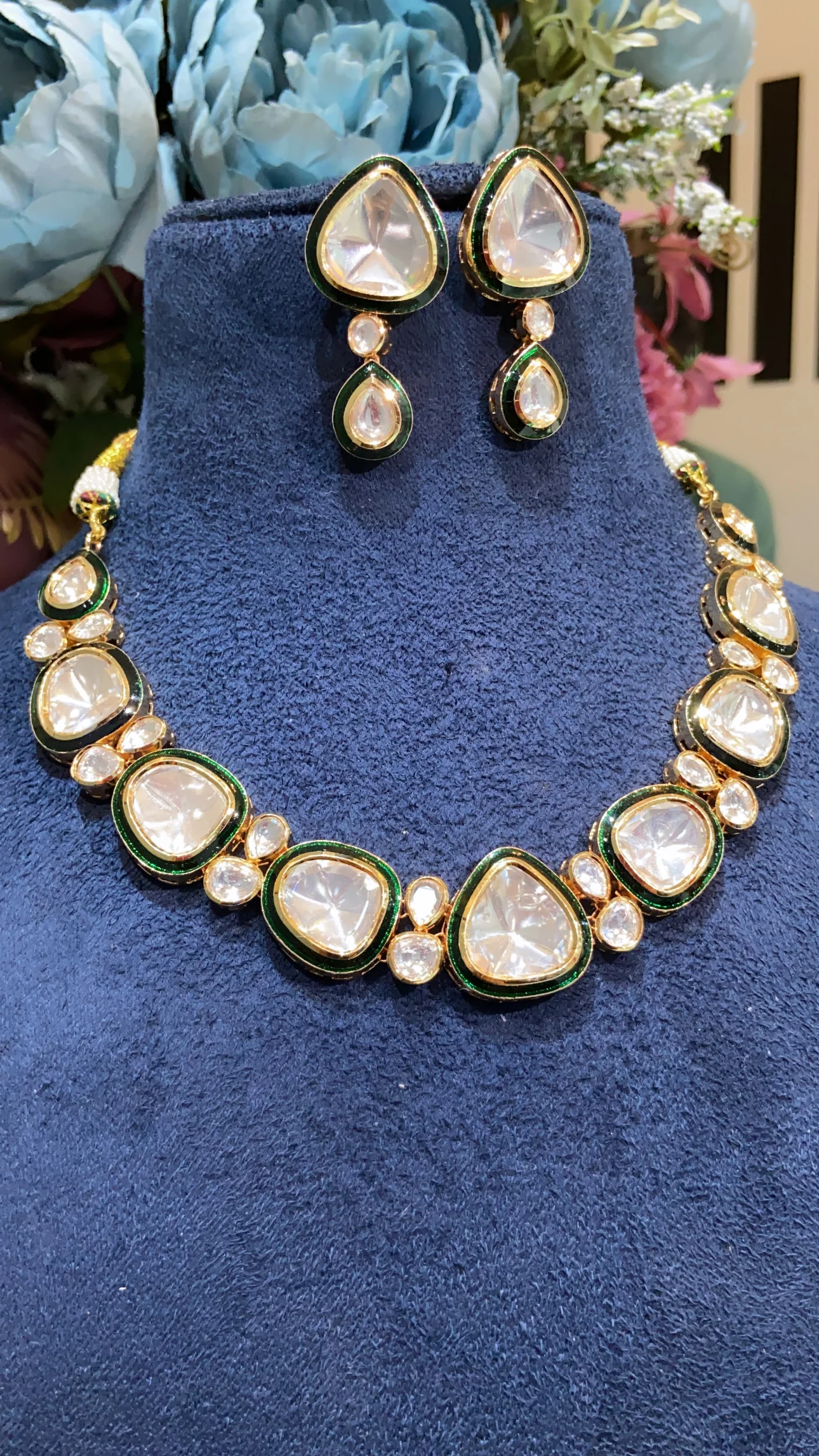 Single Liner Festive evergreen meena kundan polki necklace set - Image 3