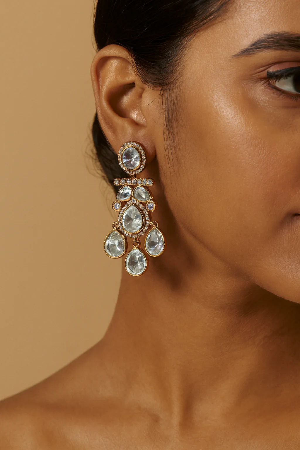 Sunheri Sheesha Drop Moissanite Polki earrings - Image 2