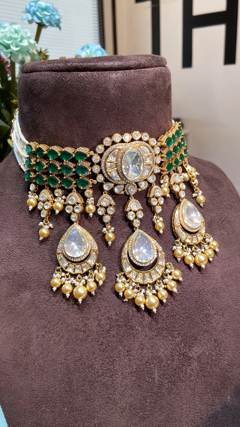 TARA MOISSANITE POLKI DANGLING CHOKER SET - Image 2