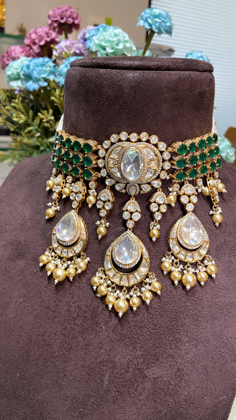 TARA MOISSANITE POLKI DANGLING CHOKER SET - Image 3