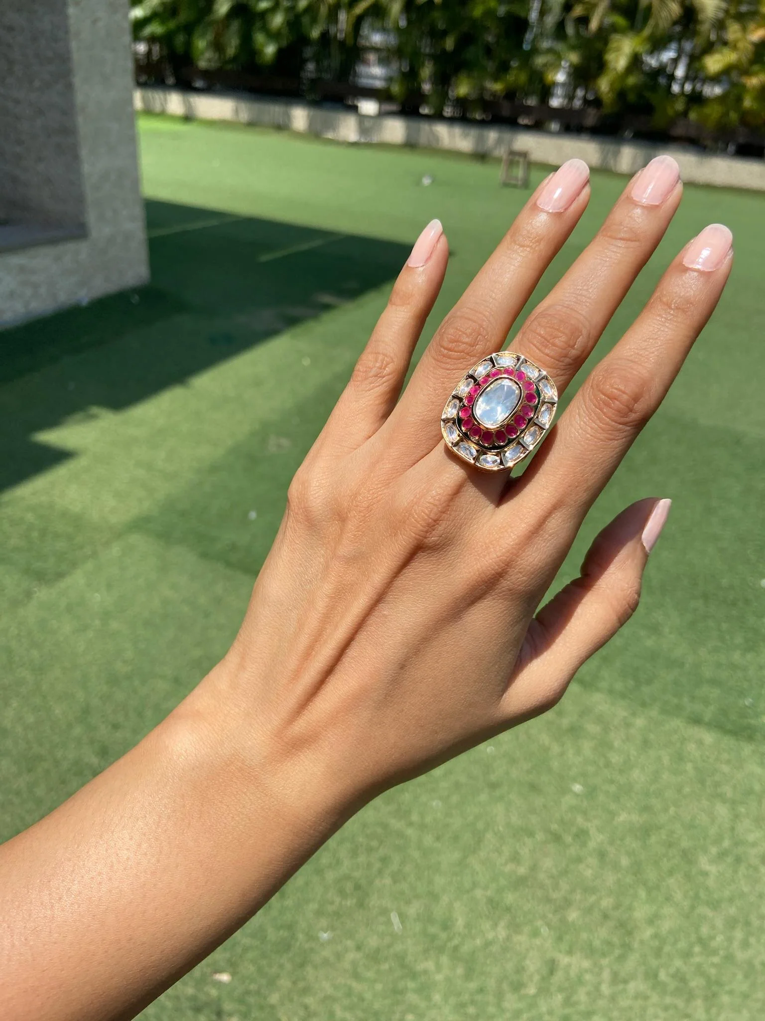 The Ruby & Polki Oval MEENA RING - Image 3