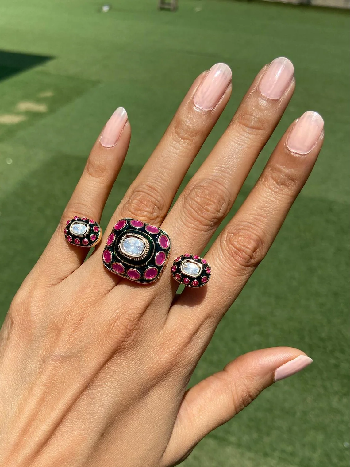 Three Finger POLKI with Meenakari ring