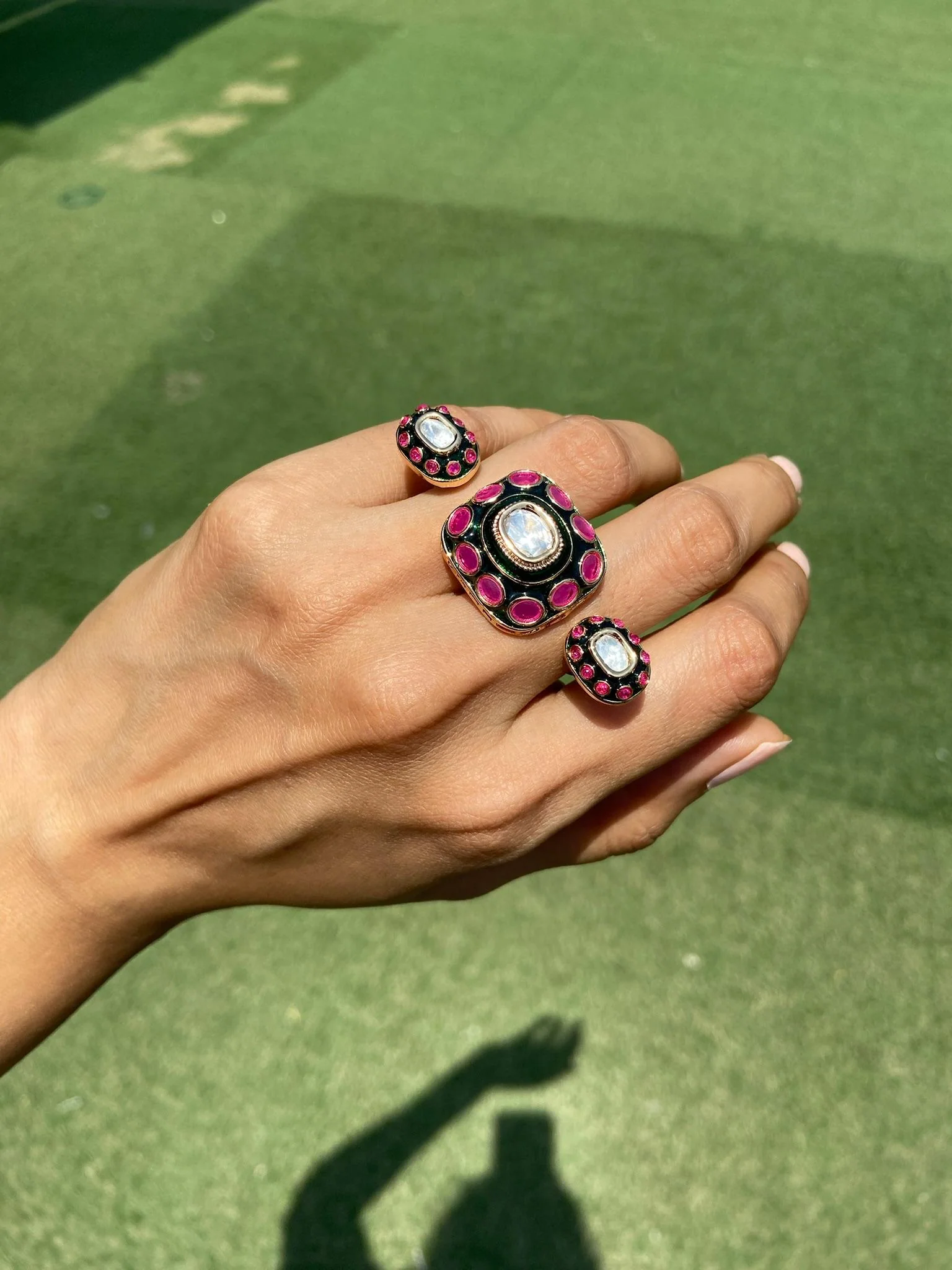 Three Finger POLKI with Meenakari ring - Image 2