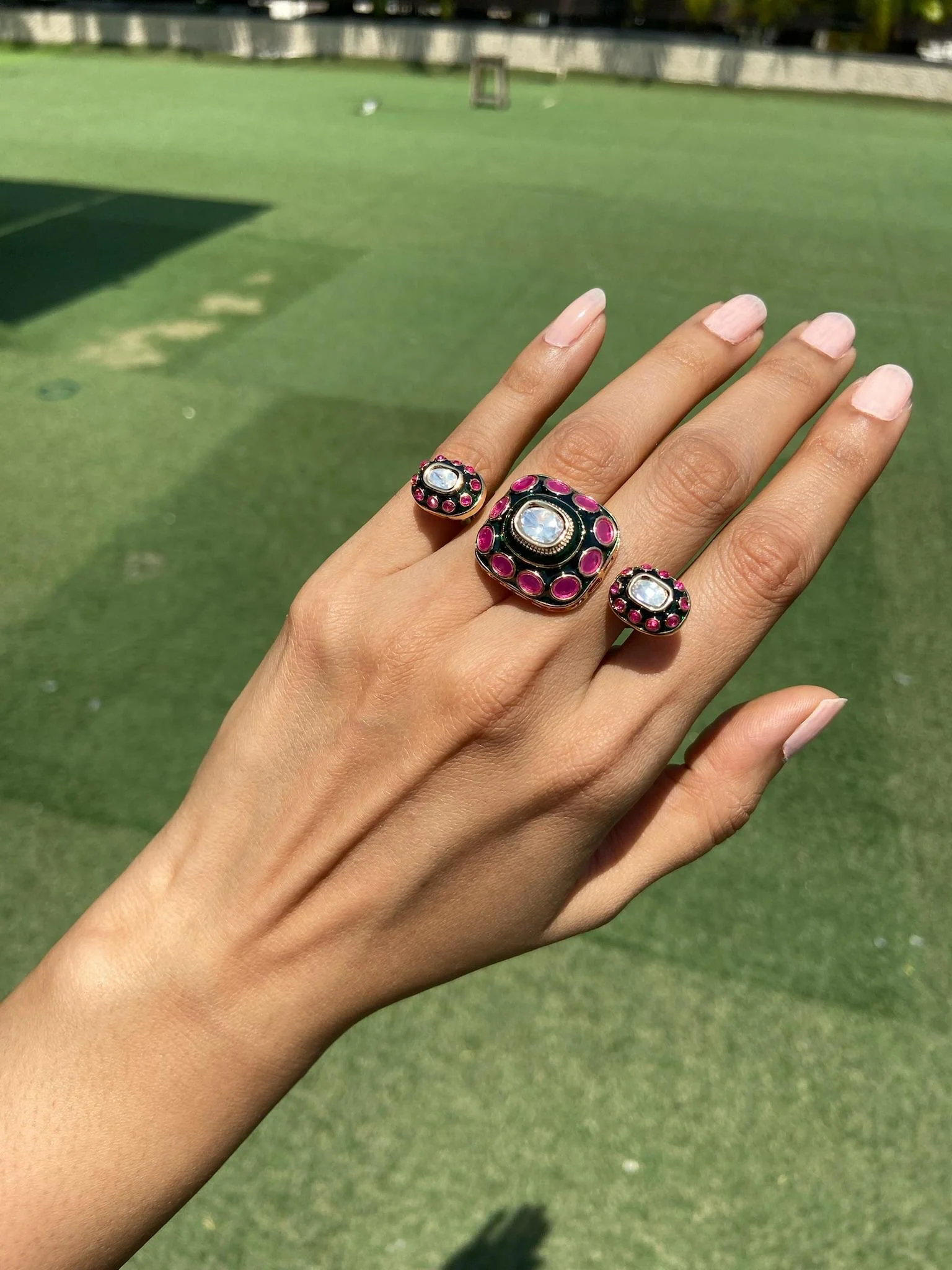 Three Finger POLKI with Meenakari ring - Image 3